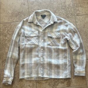 Boohoo Mens Beige and White Plaid Shirt